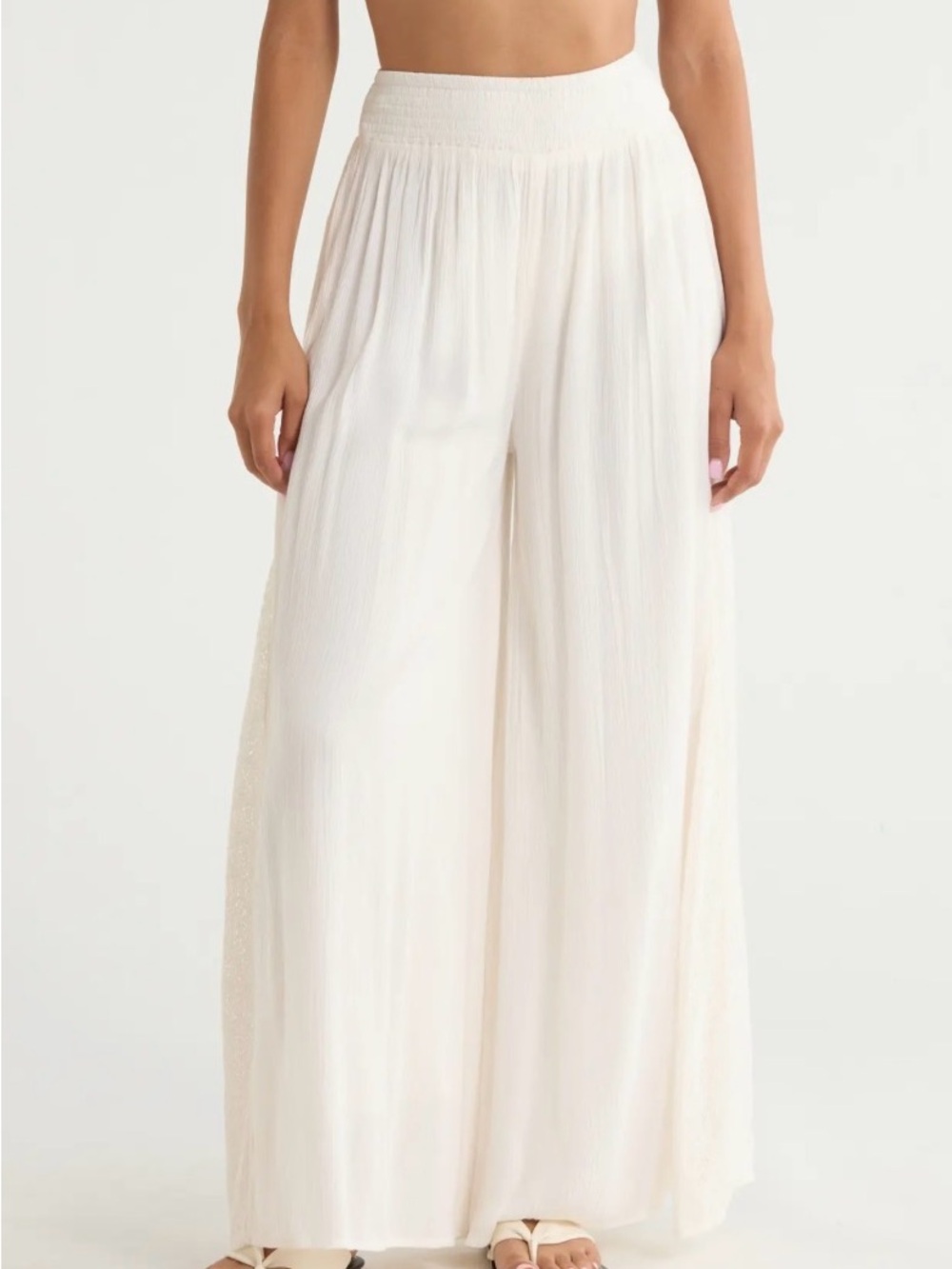 Belle France Women's Wide-Leg elastic Waist Pants - White size Small New